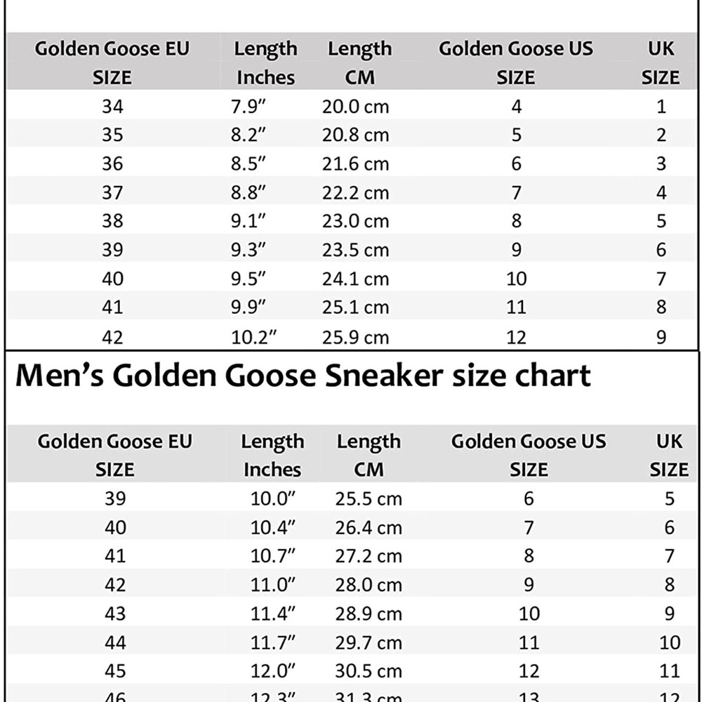 GOLDEN GOOSE SIZE CHART